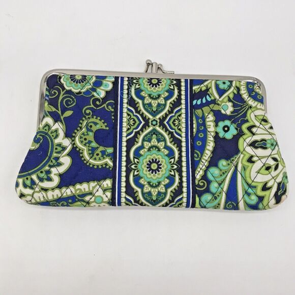Vera Bradley Rhythm & Blues Clutch Double Kiss Lock Wallet Blue Green Paisley - Picture 6 of 8